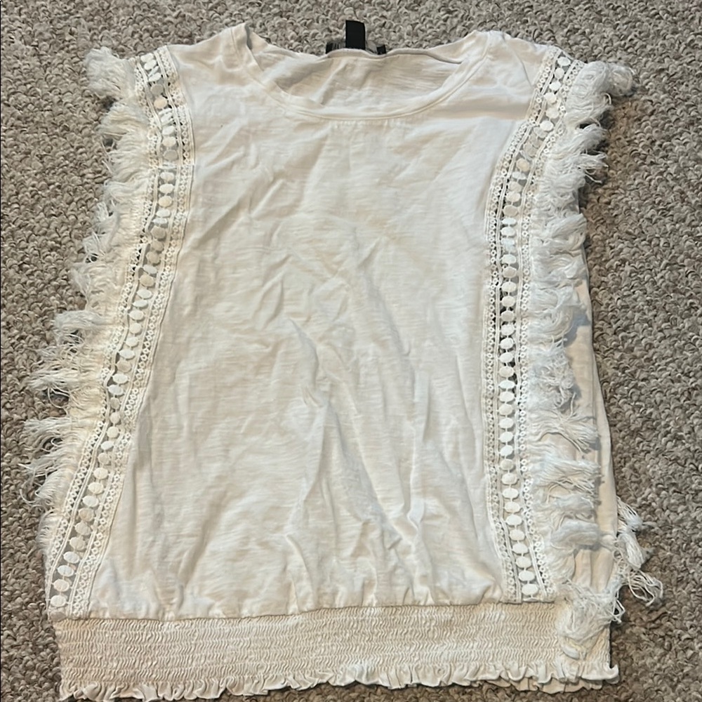 INC International Concepts White Fringe Blouse